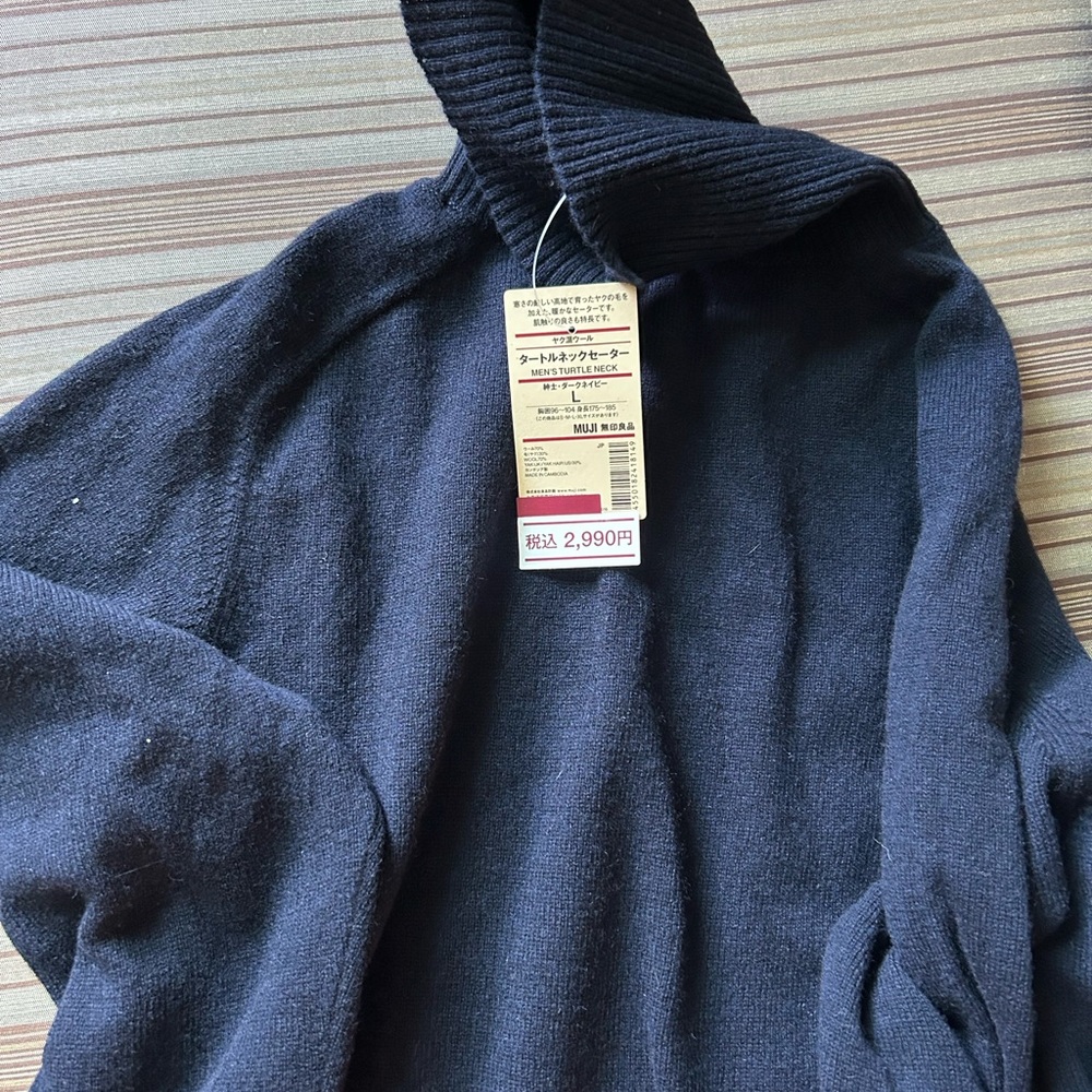 Muji Navy Blue Turtleneck Sweater Classic Knit Design